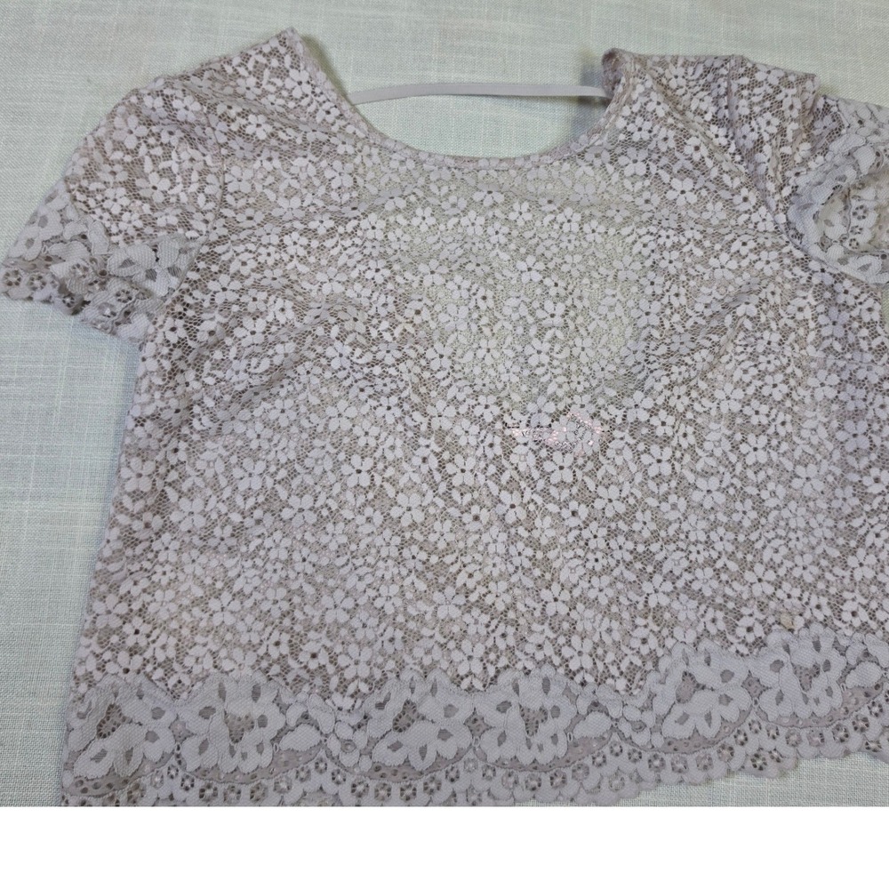 Victorias Secret Cottagecore Floral Lace Crop Top Mauve Taupe Open Bck Sh Slv XS